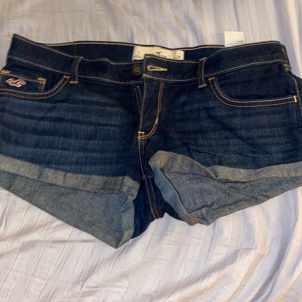 Hollister roll-up dark wash shorts